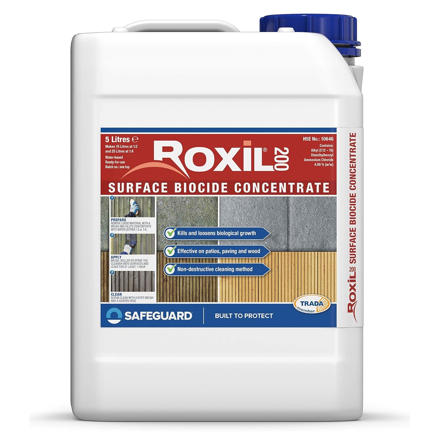 Roxil 200 Wood & Patio Cleaner 5L- Cleans decking, fencing, wooden structures, patios and paving (200 Concentrate)