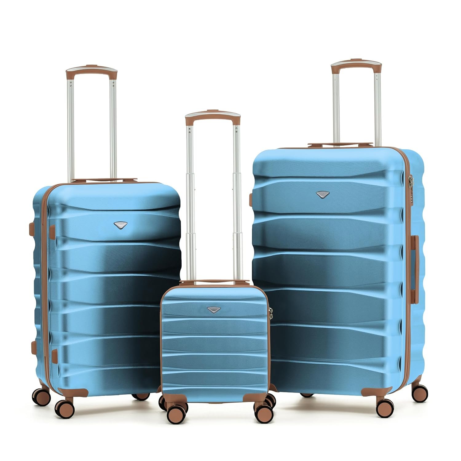 Flight Knight Set of 3 Trunk Luggage for Holidays Check in with 40x30x20cm Carry on, Medium & Large Hold Suitcase Durable and Lightweight Travel Trolley 8-Wheel Spinner TSA Lock