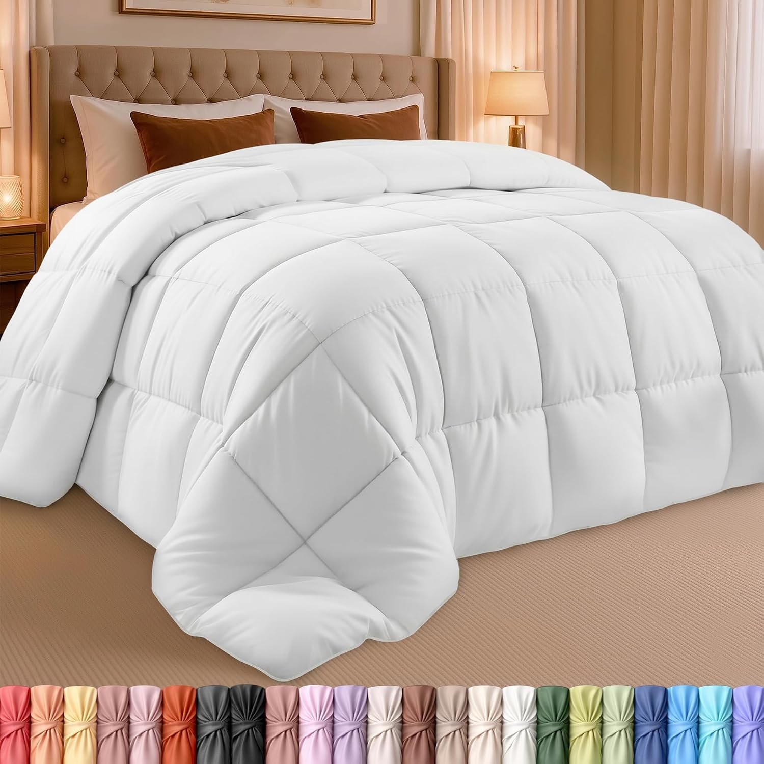 Utopia Bedding Comforter Duvet Insert - Quilted Comforter with Corner Tabs - Box Stitched Down Alternative Comforter (Queen, White)
