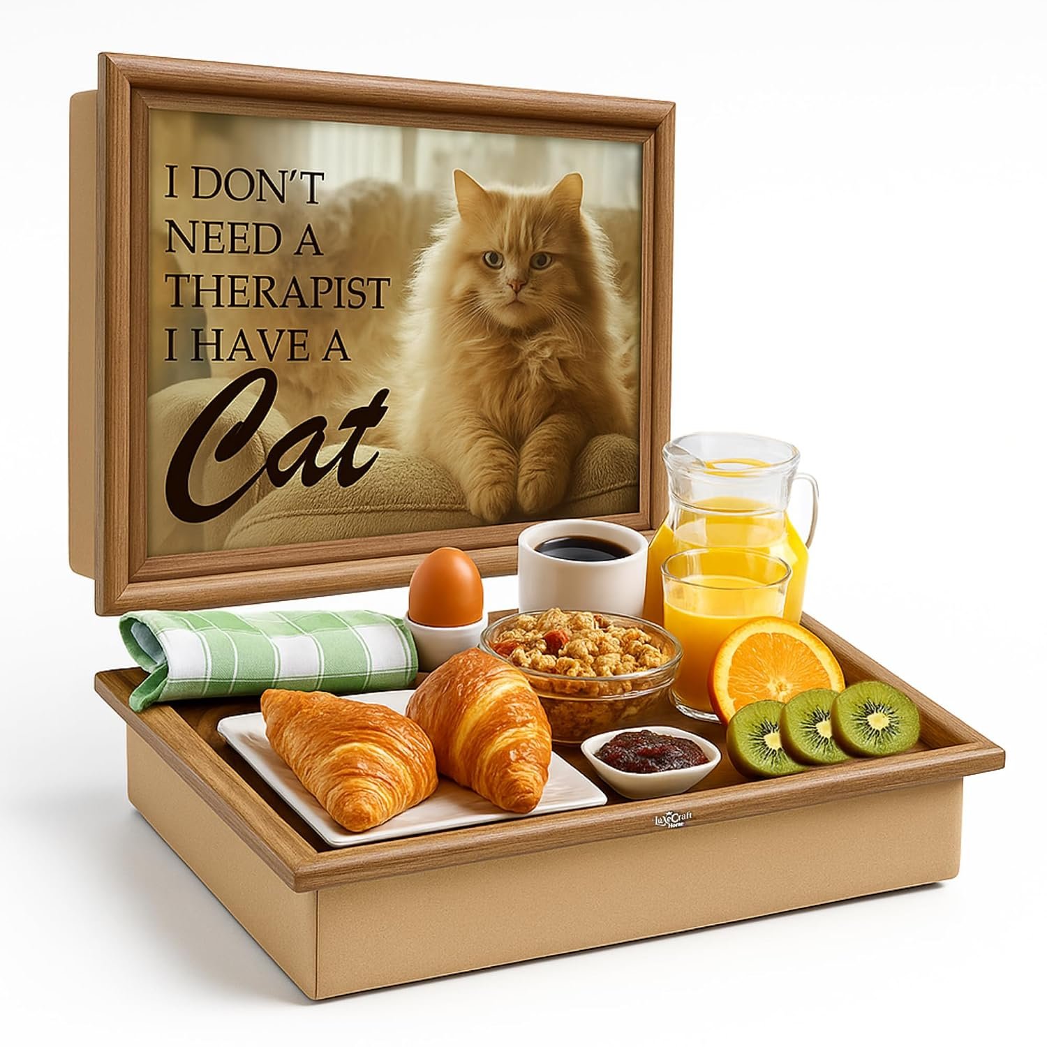 Empire Lap Tray with Bean Bag Cushion – Wooden Soft Padded Lap Tray with Cushion for Eating, Drinking & Laptop – Ideal for Breakfast, Dinner, Snacks & Work – Comfortable, Portable with Sturdy Design