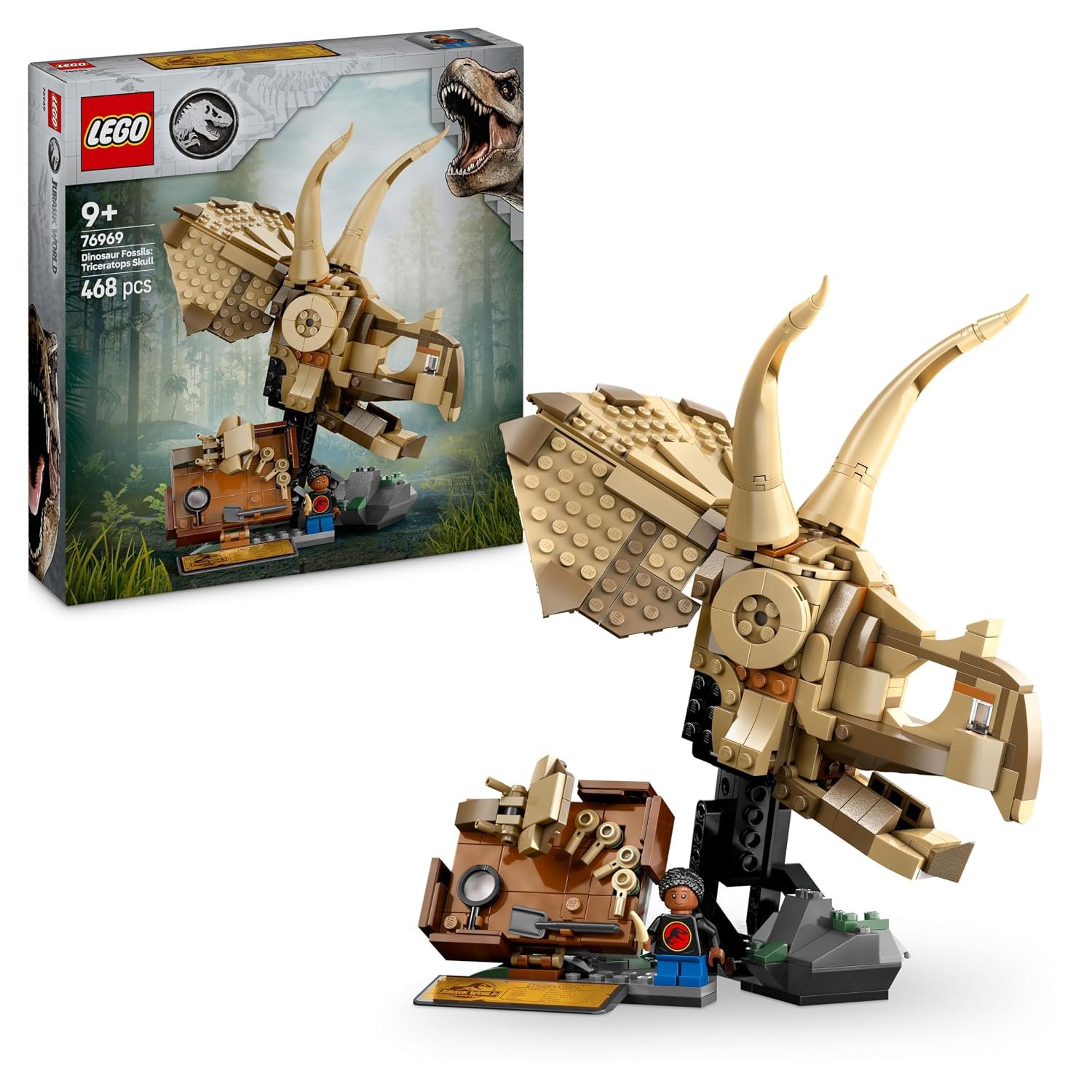 LEGO Jurassic World Dinosaur Fossils: Triceratops Skull Model, Dinosaur Toy for 9+ Year Old Boys & Girls, with Opening Jaw & Display Stand, Birthday Gift Idea 76969