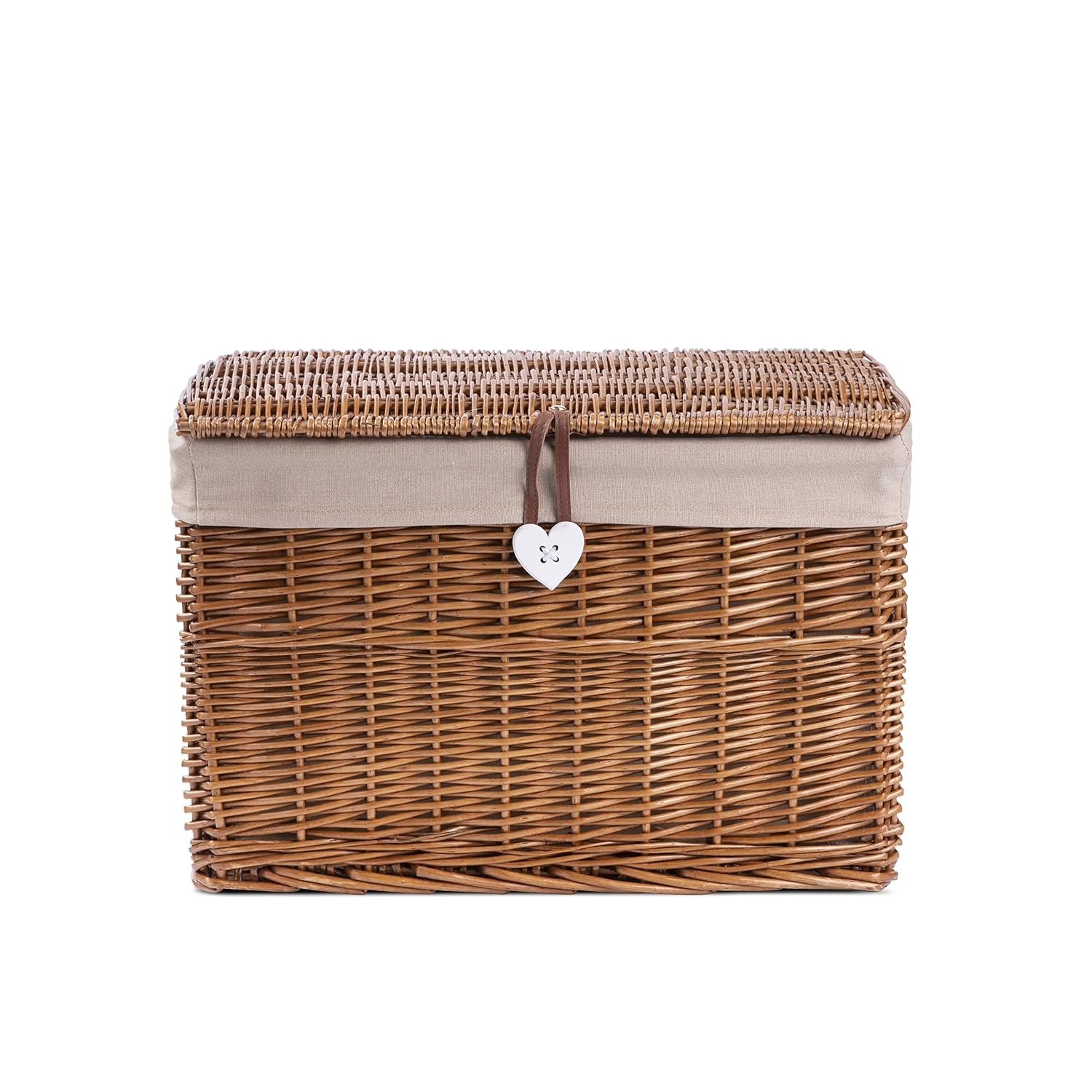 Wickerfield Willow Basket and Trunk Chest Hamper with Lid and Cotton Liner for Home Storage in Livingrooms, Bedrooms (Large, Brown)