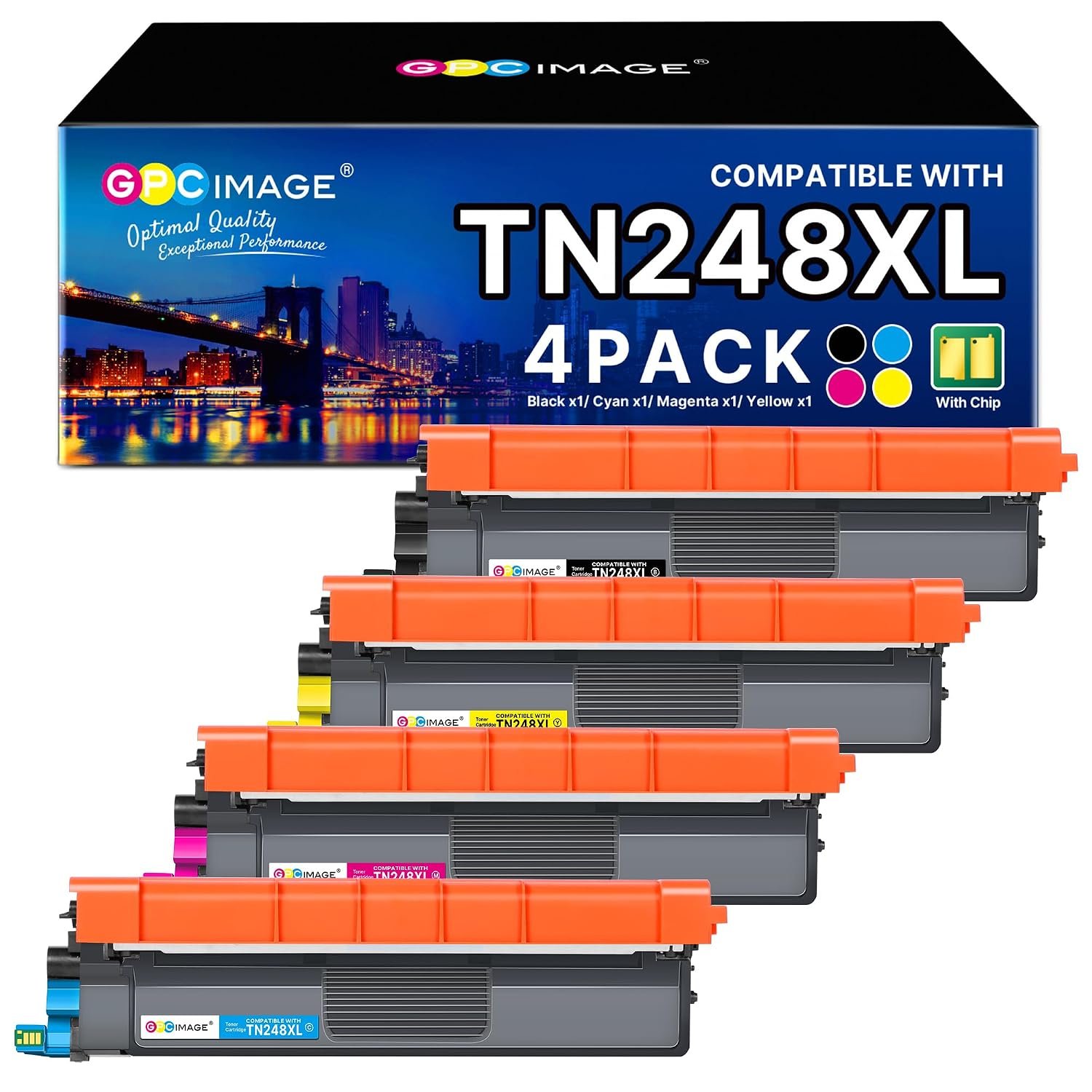 GPC Image TN248XL TN248 Toner Cartridge Compatible with Brother TN-248C TN-248M TN-248Y TN-248BK for Brother MFC-L3760CDW L8390CDW L3740CDWE; DCP-L3520CDWE L3520CDW L3560CDW Printer (4 Pack)