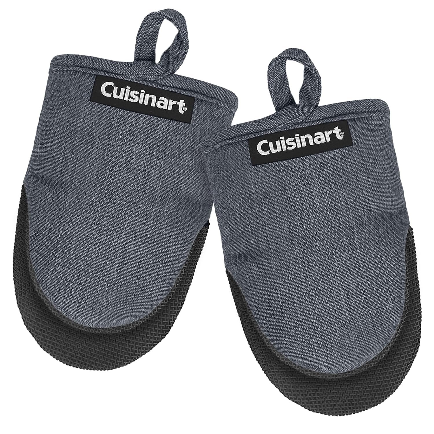 Cuisinart Mini Oven Mitts – 5.5” x 7” Heat-Resistant Kitchen Mitts for Oven with Non-Slip Neoprene Palm, Cotton Filling, and Fabric Loop – Durable Oven Mitt Set for Cooking & Baking (Chambray)