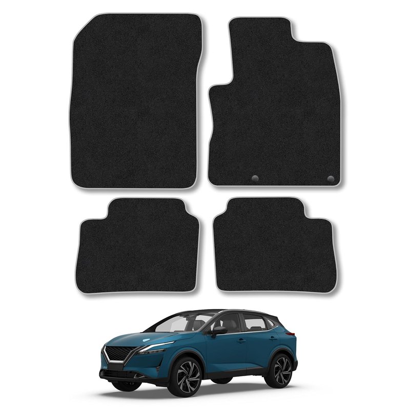 Nissan Qashqai E-Power (2022+) Car Mats Accessories Tailored Fit Carpet Floor Mats Non Slip Grey Trim Accessory Compatible Front Rear Set Anti Slip Full Coverage Granulated Backing Hand-Finished Clips