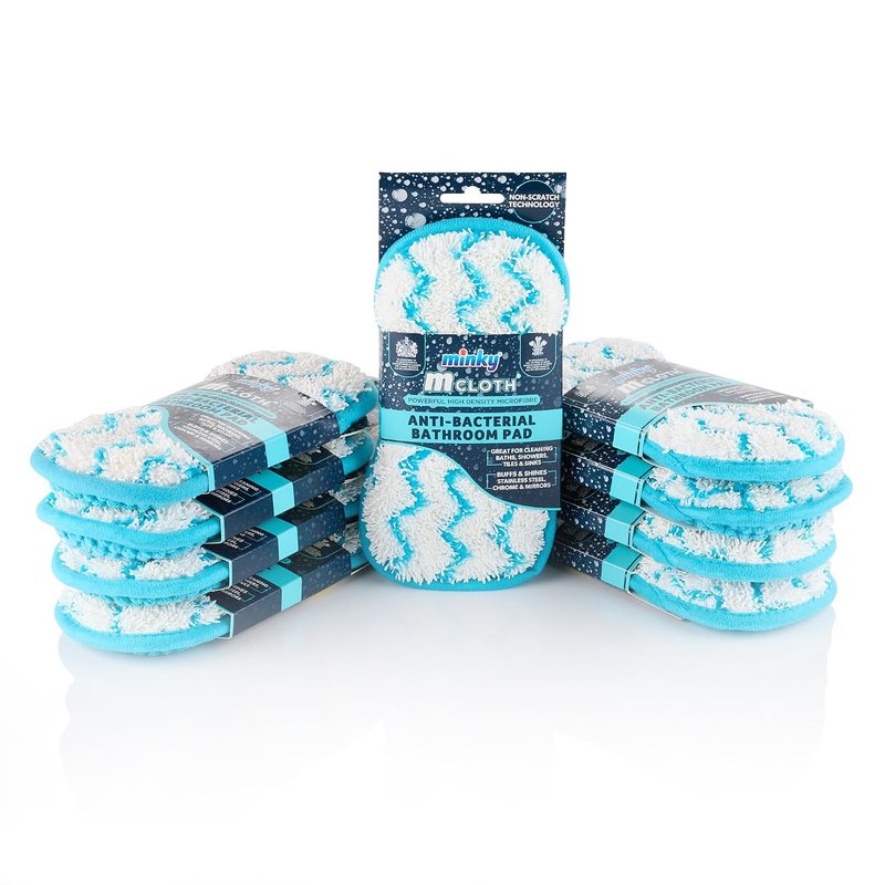 Minky M Cloth Anti-Bacterial Bathroom Cleaning Pad - 9 Pack, Anti-Bacterial Protection, High Density Microfibre With Non-Scratch Technology, Dual Sided For Powerful & Effective Cleaning