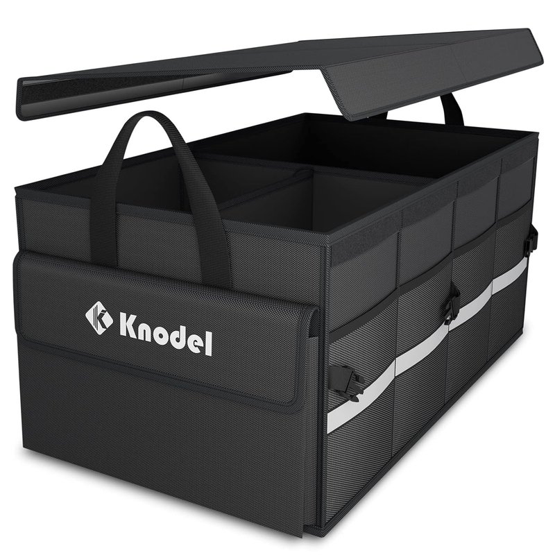 K KNODEL Car Boot Organiser with Foldable Cover, Car Storage Box and Bag, Large Boot Tidy, Car Organiser for Vehicle and Suv (Medium, Black)