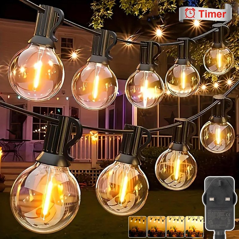 Suolita Festoon Lights Outdoor, Dimmable LED Garden String Lights Mains Powered 18M/59FT 25+2 G40 Bulbs Shatterproof Waterproof Outside Lights for Gazebo Pergola Party Balcony Wedding Backyard Patio