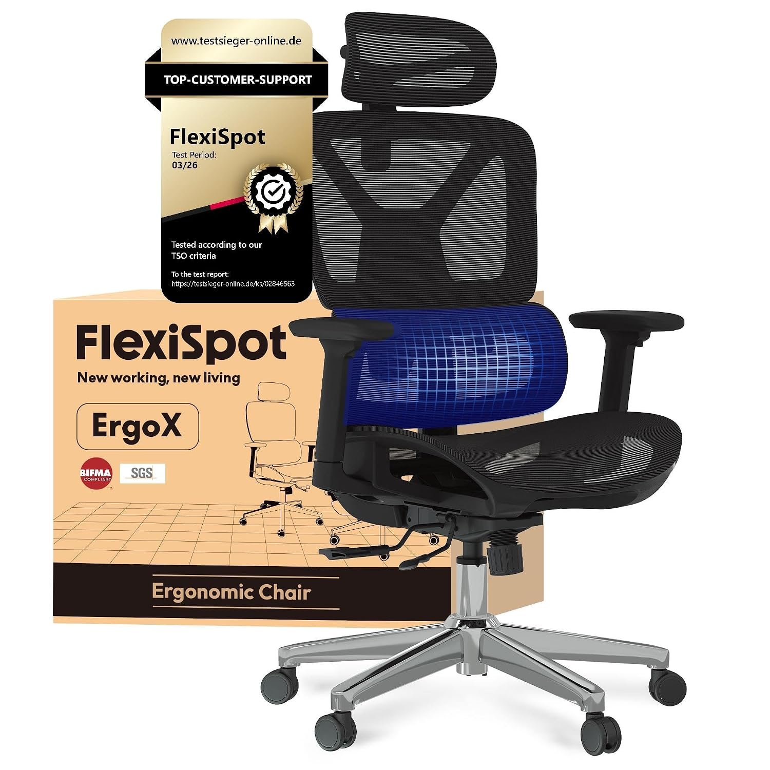 FLEXISPOT ErgoX Ergonomic Office Chair, Desk Chair, 3D Armrests, 3D Headrest, 5D Adjustable Backrest, Breathable Seat, Maximum Load 136 kg, Work Chair, Black