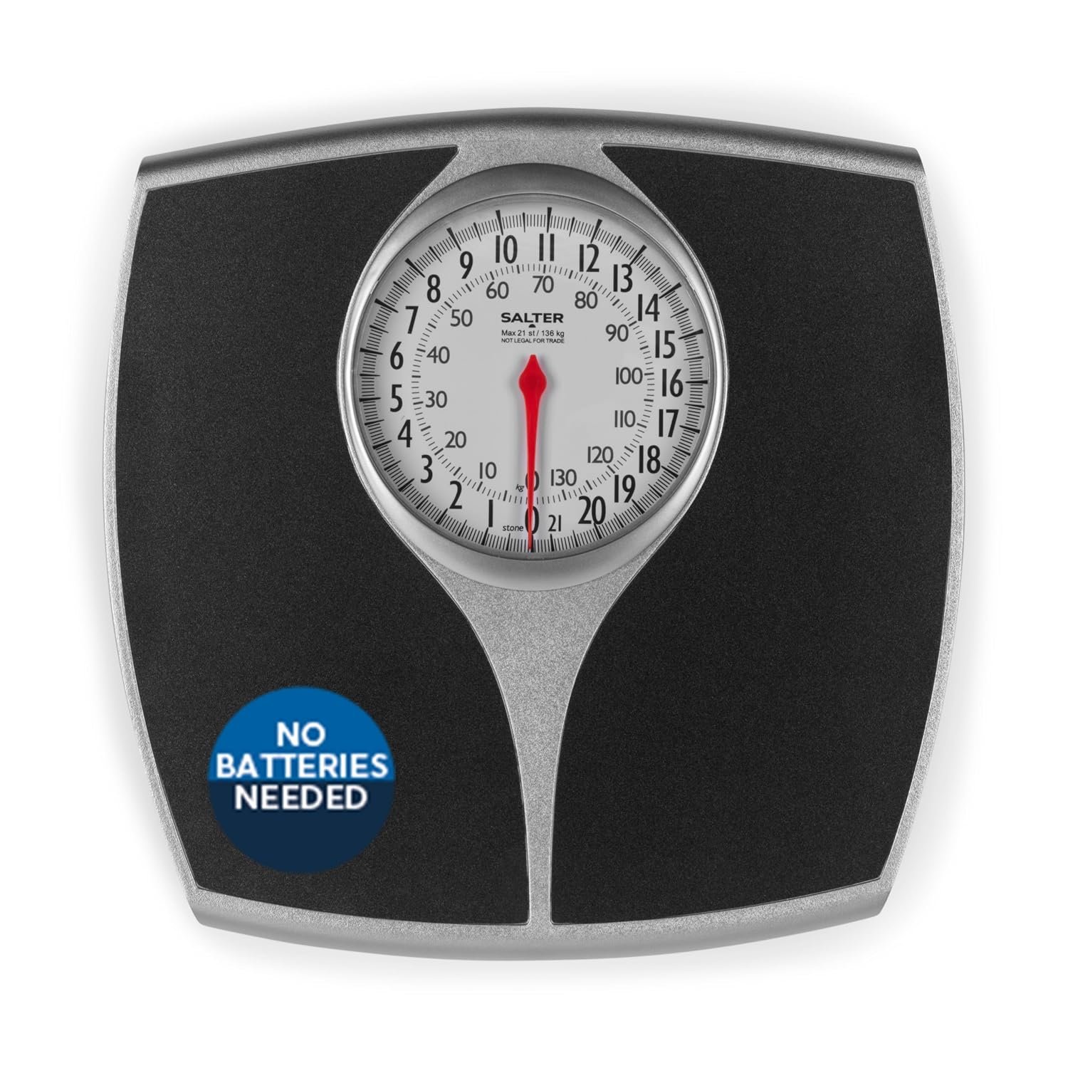 Salter 148 BKSVDR Speedo Dial Bathroom Scale - Mechanical Weighing Scales For Body Weight, Easy Read Dial & Rotating Pointer, Instant Readings, Large Foot Platform, Weighs Up To 136 kg/ 21 st