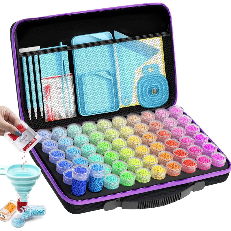 ARTDOT 60 Slots Diamond Art Storage Boxes Kits for Adults, Portable Diamond Painting Accessories and Tools Kit for Bead Organization and Storage