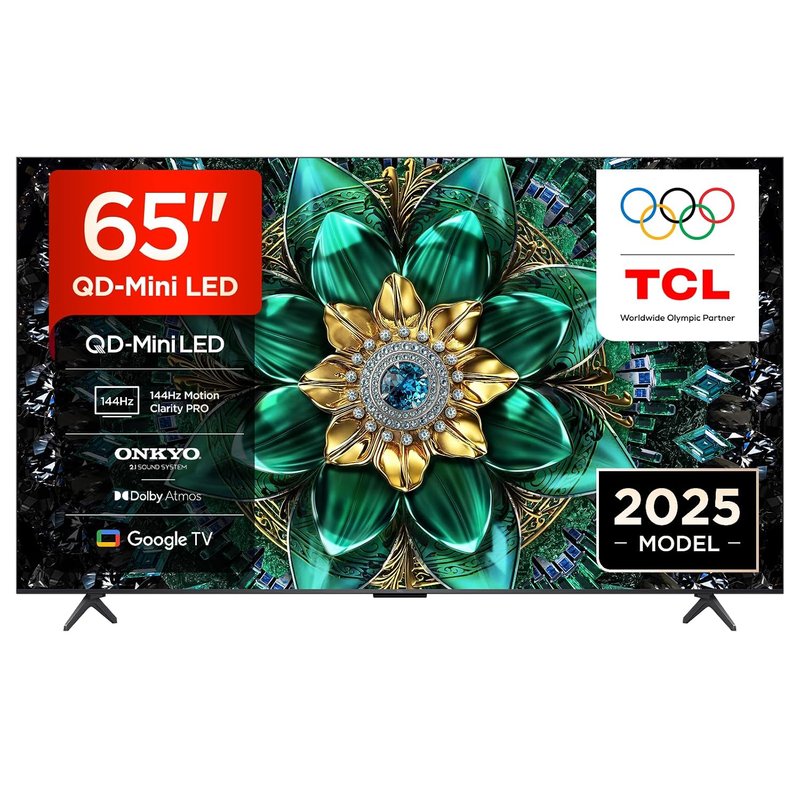 TCL 65Q6C-UK QD-Mini LED TV, 4K HDR Premium 1000nits, Smart TV Powered by Google TV (Dolby Vision IQ & Atmos, Onkyo 2.1 Sound System, 144Hz Motion Clarity Pro, 2025 Model)