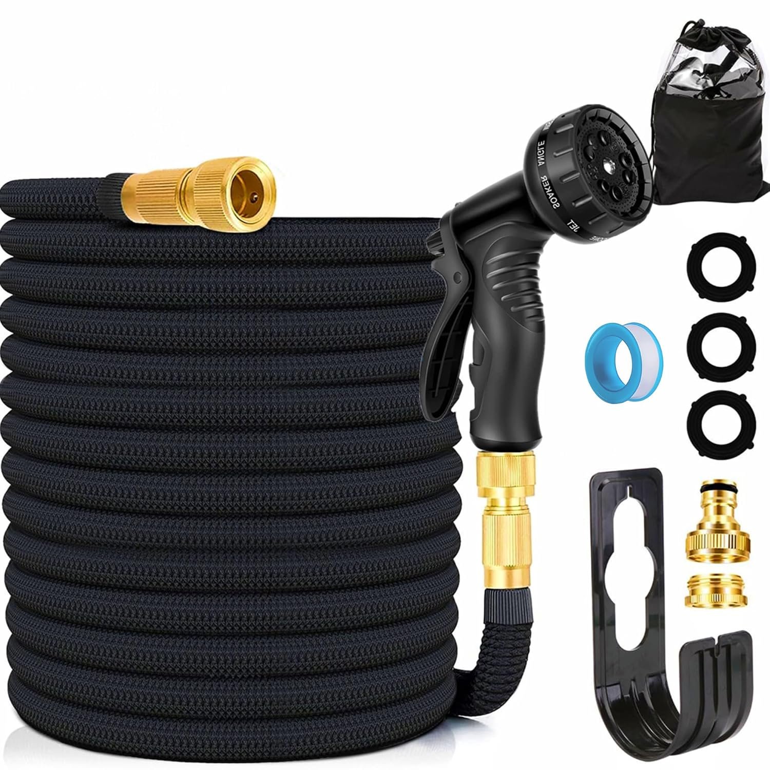 Expandable Garden Hose,Hose Pipe with 10-Pattern Spray Gun,Garden Hosepipe,with 1/2" & 3/4" Brass Connector - Multi-Purpose Expanding Hose Pipe,Leak-Proof Retractable Hose Pipe,Kink-Free (75FT)