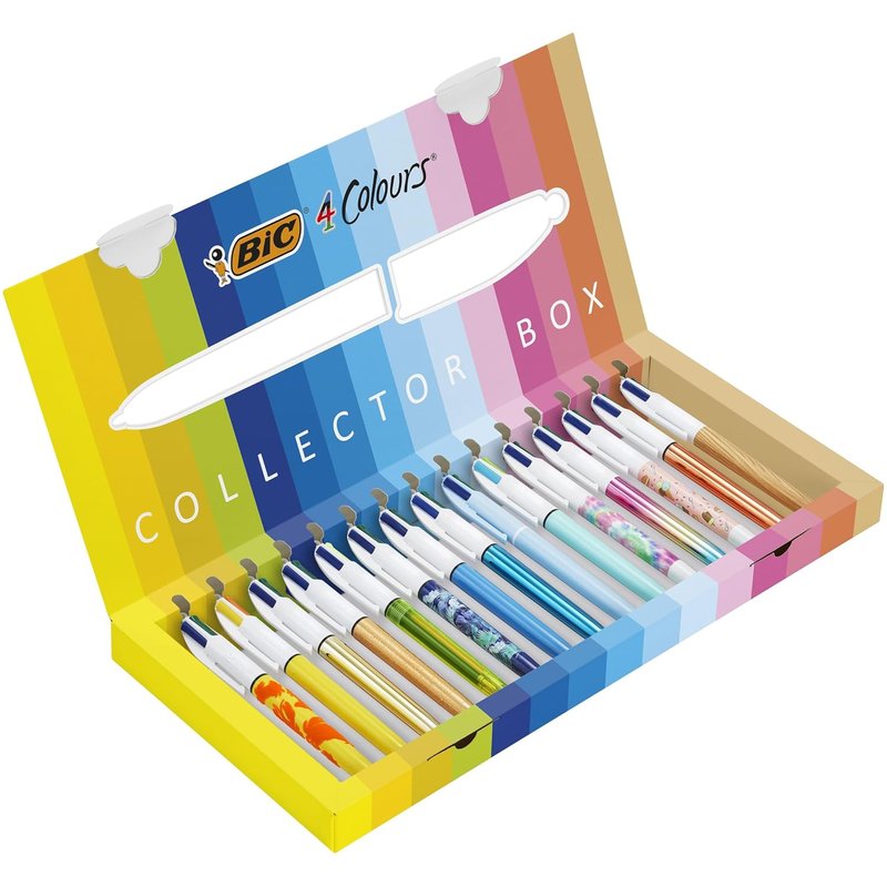 BIC 4 Colours Special Collection – 15 Ballpoint Pens – Medium 1.0mm & Wide 1.6mm Points – Assorted Ink Colours – Multi-Coloured Writing Set – Box of 15