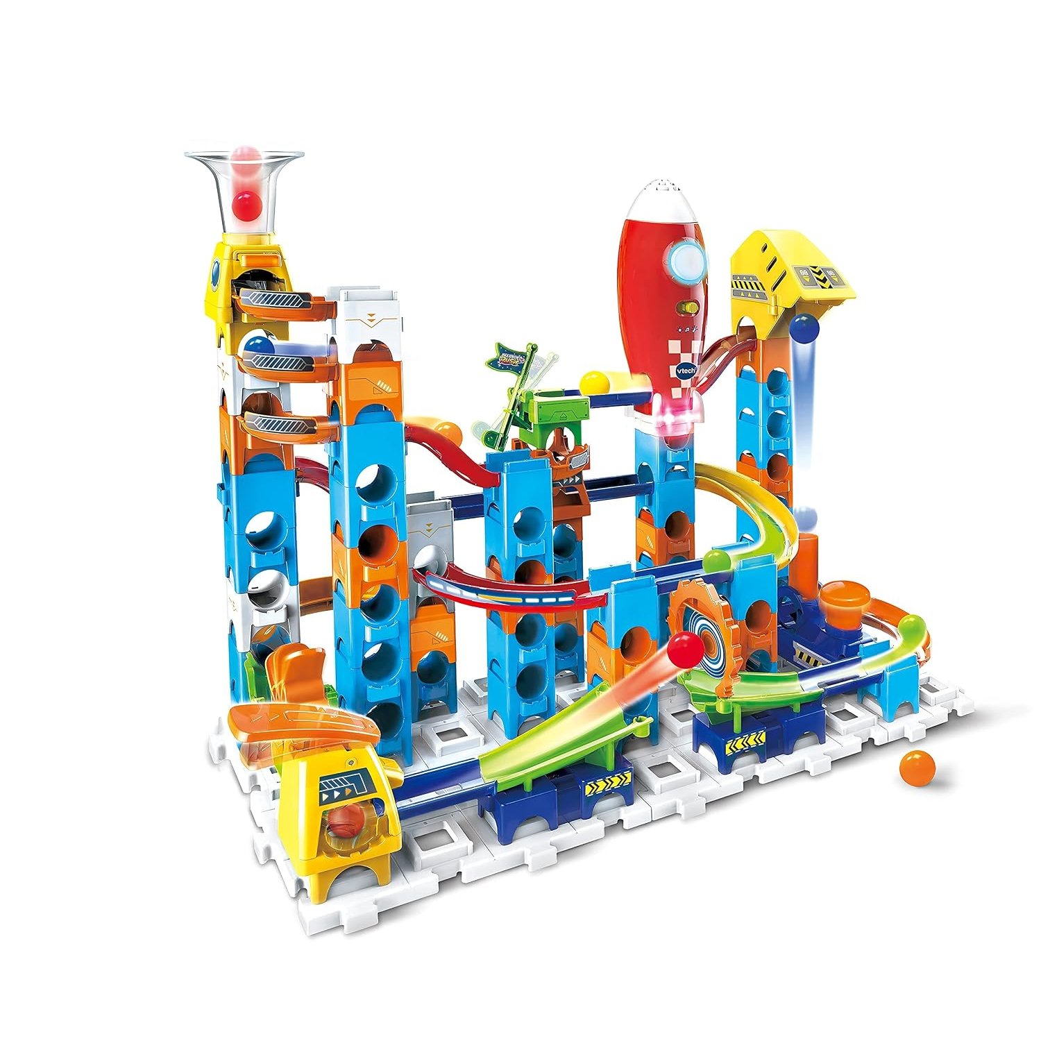 VTech Marble Rush Launch Pad, Construction Toys for Kids with 10 Marbles and 75 Building Pieces, Electronic Track Set for Boys & Girls, Colour-Coded Building Toy with Sound, 4 Years +, English Version