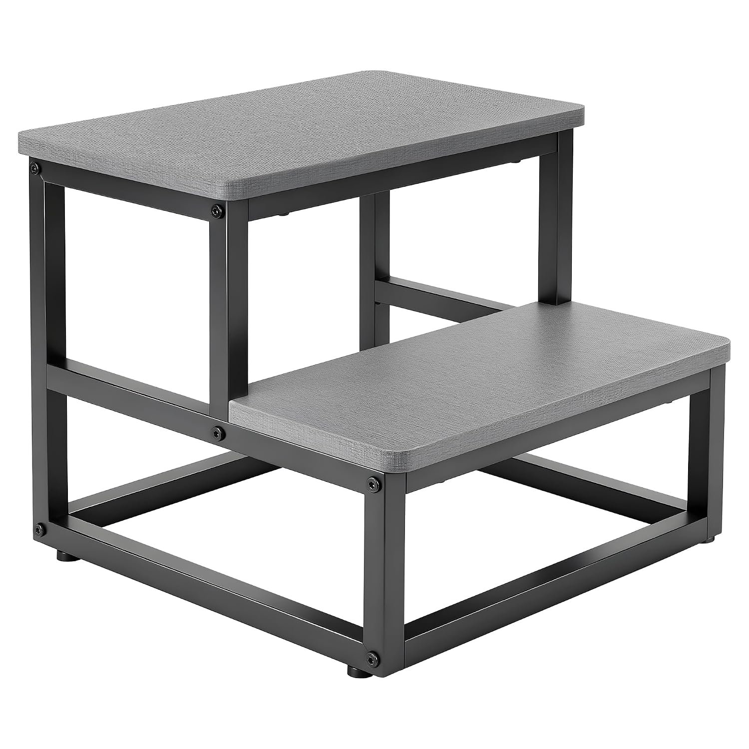 Step Stools for Adults Kids, Heavy Duty 2 Step Stool with 500 Lbs Capacity Non-Slip Feet and Rounded Edges Wooden Foot Stool for High Bed Kitchen Bathroom RV Outdoor (Grey)