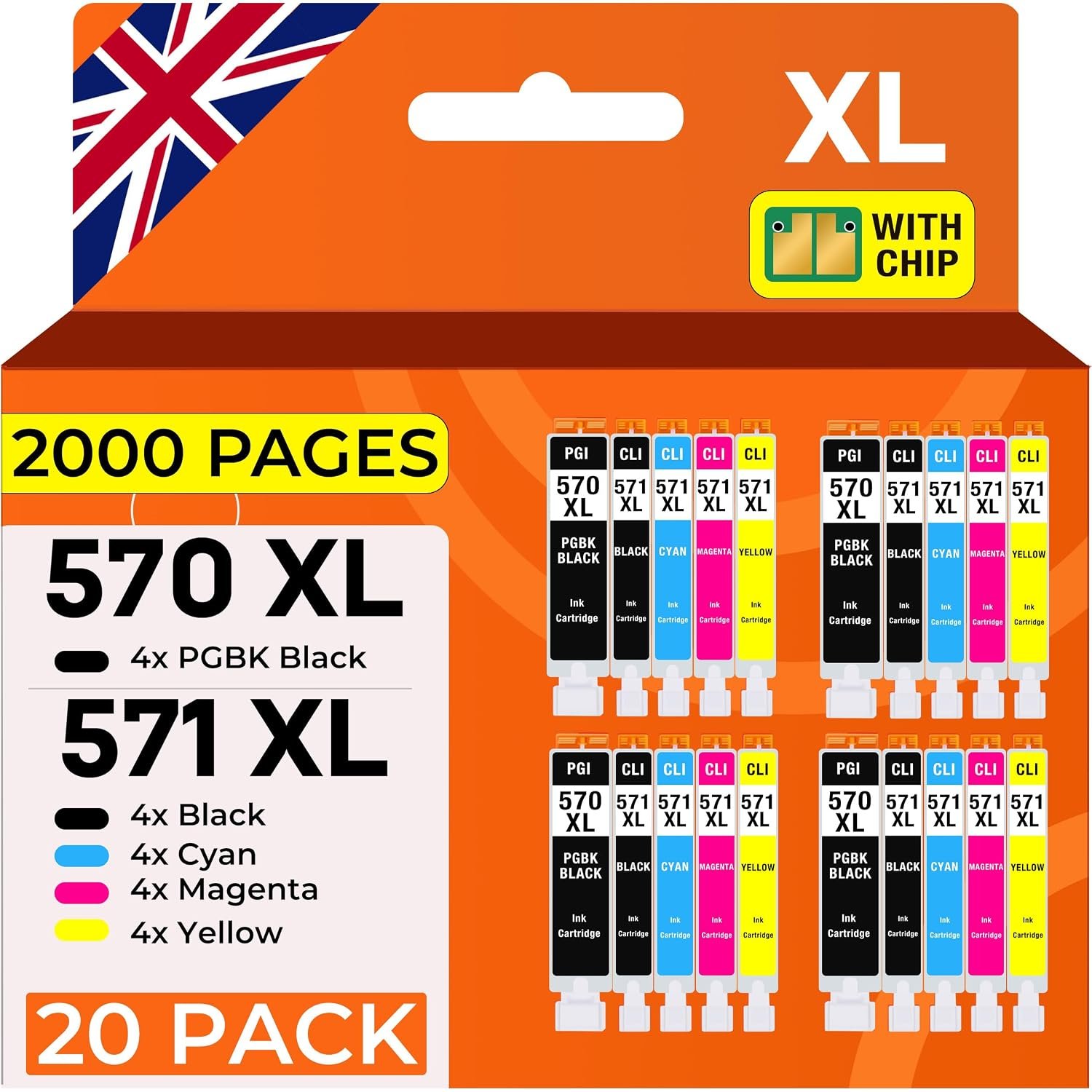 Supply Guy 20 Ink Cartridges compatible with Canon PGI-570 / CLI-571 for Canon Pixma MG5750 MG5751 MG5752 MG5753 MG6850 MG6851 MG6852 MG6853 TS5050 TS5051 TS5053 TS5055 TS6050 TS6051 TS6052