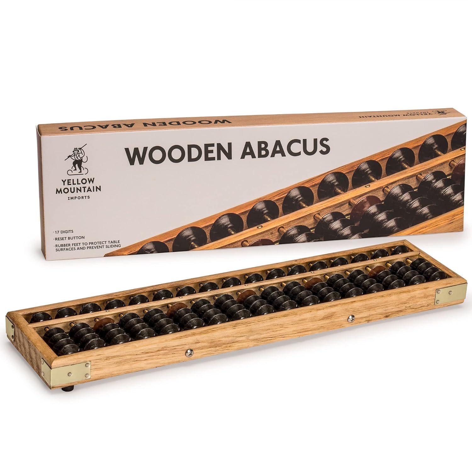 Yellow Mountain Imports Vintage Style Wooden Abacus - 35.3 centimeters - Professional 17 Column Soroban Calculator with Reset Button - Made