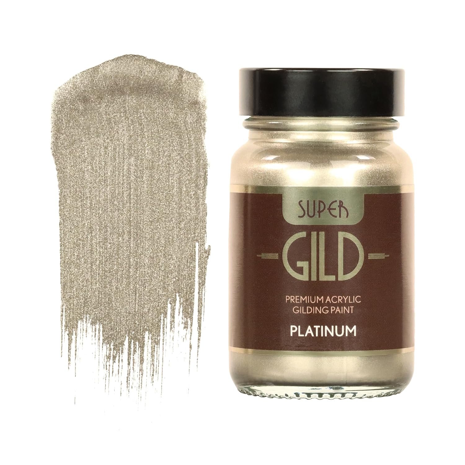 Guild Lane Super GILD Platinum Acrylic Paint - High Pigment Metallic Enamel for Wood, Metal, Ceramics, Glass, Plastic, Canvas & More - Water-Based, Non-Tarnish Finish - 60ml