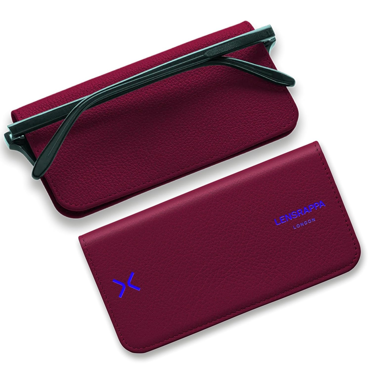 Lensrappa Luxury Slim Leather Glasses Case | Plum Purple Handmade Full-Grain Leather Eyewear Wrap with Magnetic Closure & Gift Box | Ultra-Slim Protective Case in 9 Elegant Colours