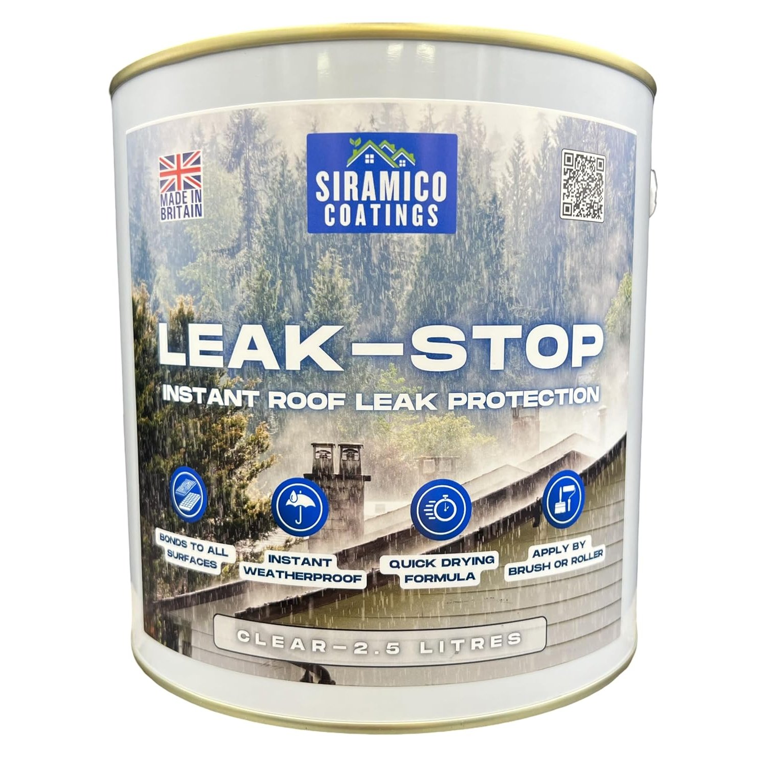 SIRAMICO COATINGS Leak Stop Paint Clear Instant Waterproof Leak Sealer | 2.5 Litre | Perfect Sealant for Flat and Pitched Felt, Shed & Garage Roofs | Easy to Apply & Fast Dry