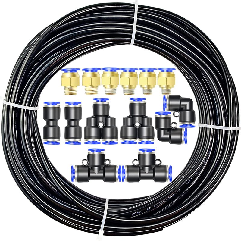 ERGAOBOY Polyurethane PU Air Hose Pipe Tube Kit, 8mm OD x 5mm ID with 14 Connector Kits (Black, 10M)