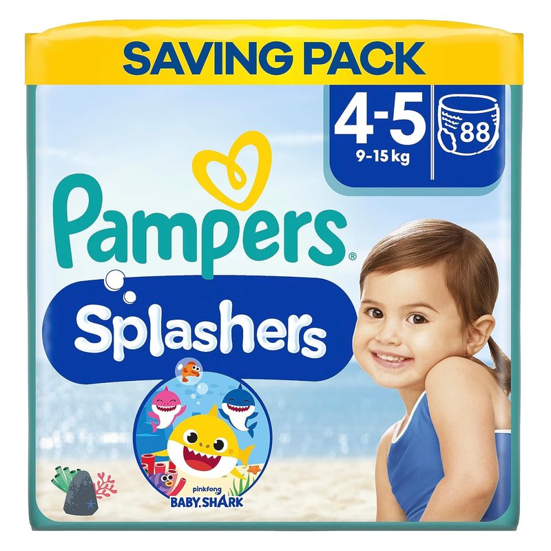 Pampers Splashers Baby Shark Edition Size 4, 88 Count, 9kg-15kg, Disposable Swim Nappy Pants, for Secure Protection in The Water