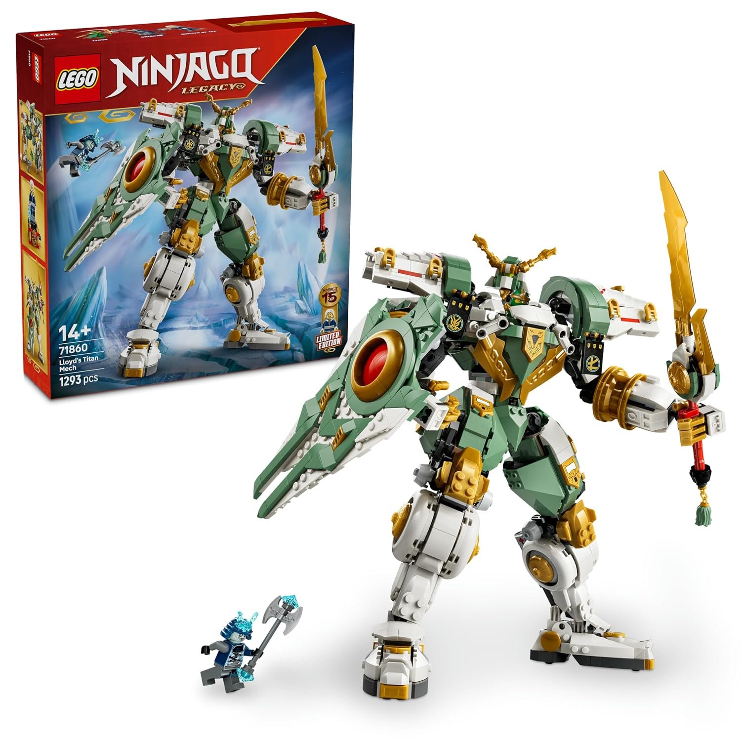 LEGO NINJAGO Lloyd's Titan Mech 15th Anniversary - Ninja Action Toy w/a Collectible Minifigure, Shield & Sword - Nostalgic Gift for 14+ Year Old Boys & Adult Fans - 71860