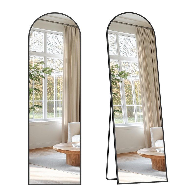 SONGMICS Full Length Mirror, 160 x 50 cm, Arched Full Body Mirror with Stand, Aluminium Alloy Frame Floor Mirror, Tempered Glass, for Bedroom, Living Room, Cloakroom, Matte White LFM031WC01