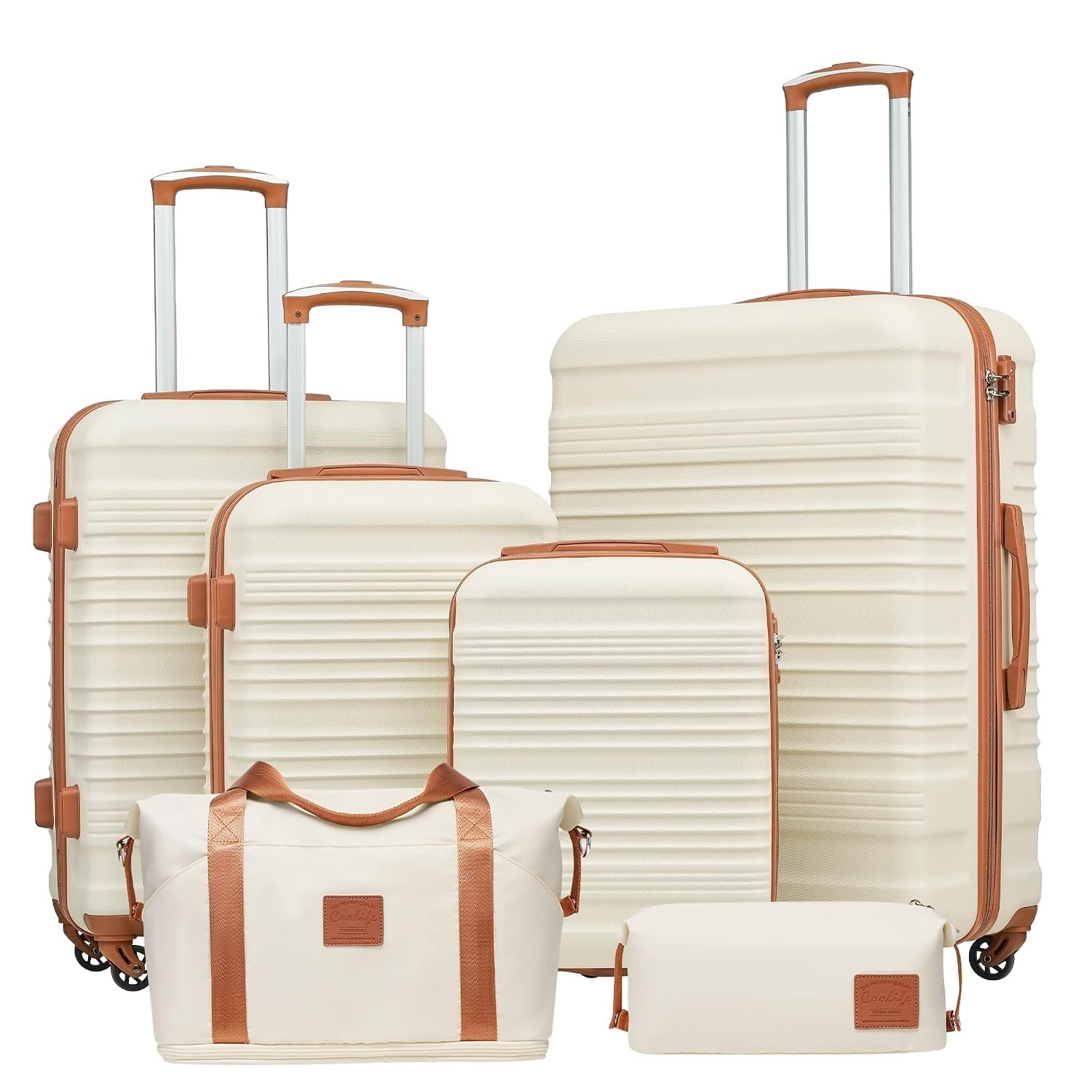 COOLIFE Suitcase Sets 6 Piece, Luggage Sets ABS Hard Shell, Durable Travel Luggage with Expandable Travel Duffels Bag & Toiletry Bag Included TSA Lock and 4 Spinner Wheels for Travel, 16" 20" 24" 28"