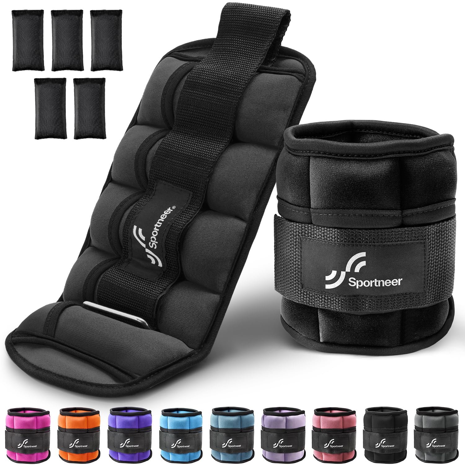 Sportneer Adjustable Ankle Weights Set, Ankle Wrist Weight Straps, 0.3Kg-1.6Kg for Per Ankle, 0.6Kg to 3.2Kg for a Pair, 2 Pack