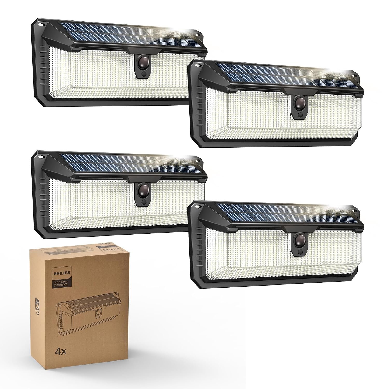 Philips Solar Lights Motion Sensor Outdoor, 258 LEDs Solar Powered Security Lights, 3 Lighting Modes, Waterproof Wall Lights for Outside Yard Fence Garden Garage (4)