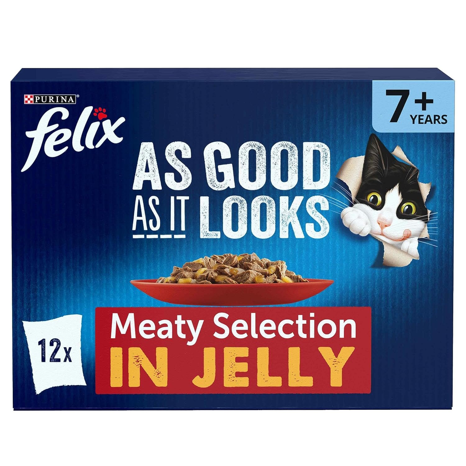 FELIX As Good As it Looks Senior 7+ Meat in Jelly Wet Cat Food 12x100g (Pack of 4)