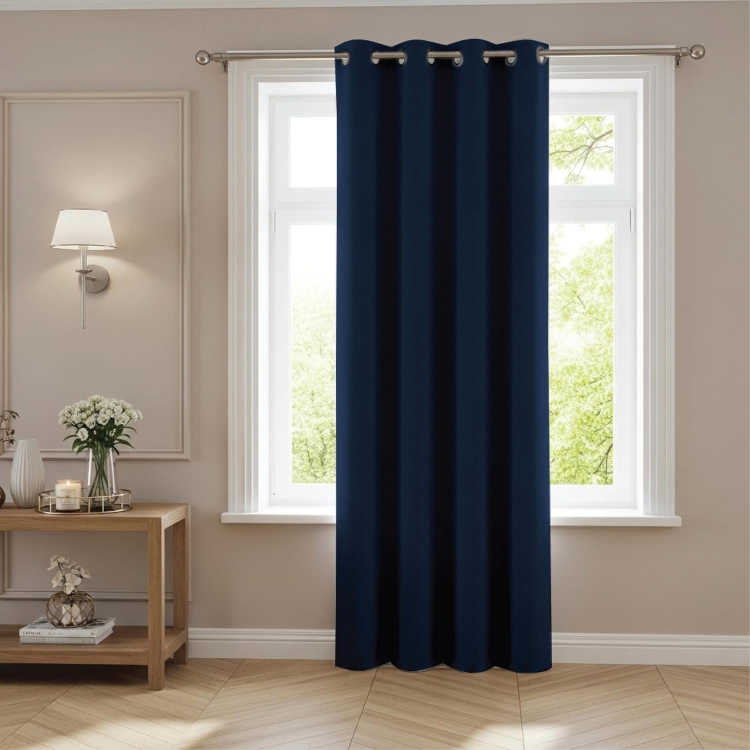funky gadgets Blackout Curtains for Bedroom 54 Inch Drop Thermal Insulated Eyelet Curtains & Drapes Black Out Curtain for Kitchen, Living Room 1 Panel (90x54 Inch Navy)
