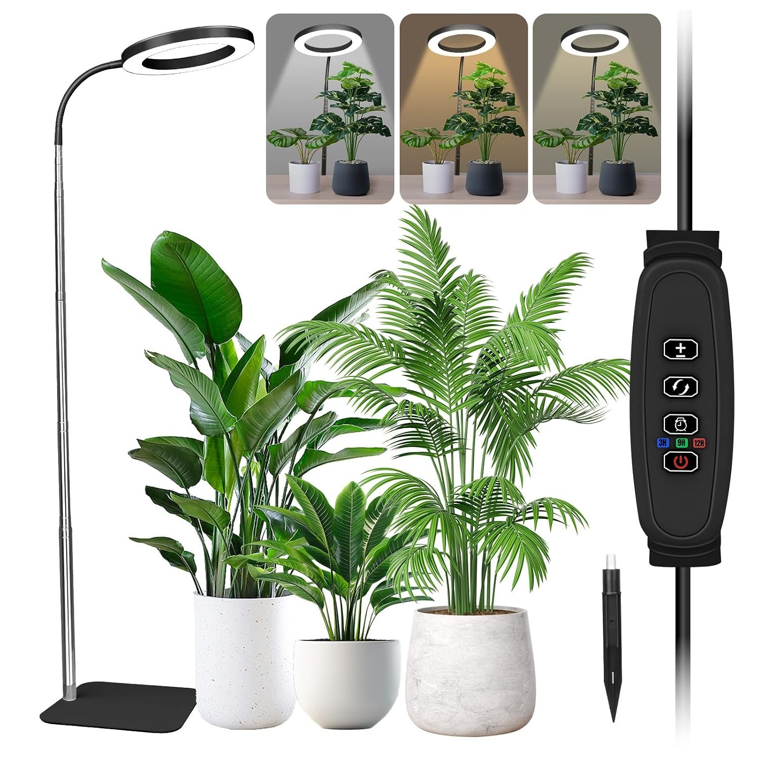 Grow Lights for Indoor Plants - Full Spectrum LED Plant Growing Light with 3H/9H/12H Auto Timer, Height Adjustable (16-67"), 3 Color Modes, 10 Dimming - Sun Lamp for Large Tall Small Plant- Black