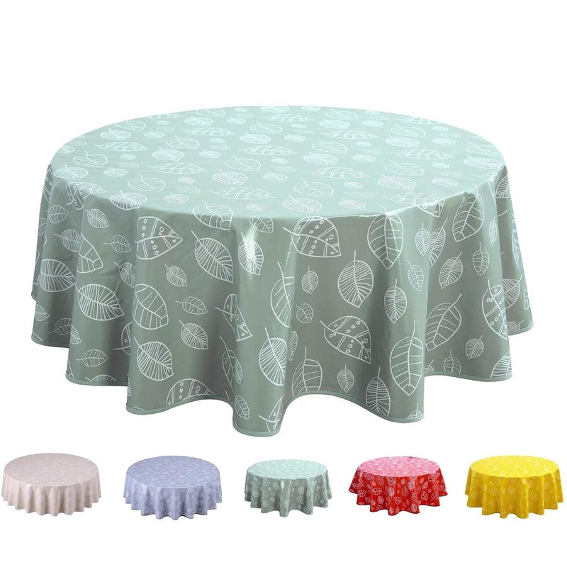 Home Direct Round Oilcloth PVC Wipe Clean Tablecloth 160cm 62" Leaves Sage Green