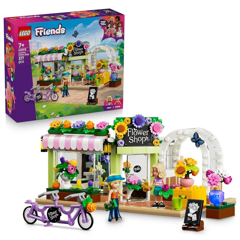 LEGO Friends Creative Flower Shop Toy - Miniature incl. Artificial Flowers, Bouquets, 2 Mini Dolls, Bike & Accessories - Birthday Gift for 7+ Year Old Girls - 42693