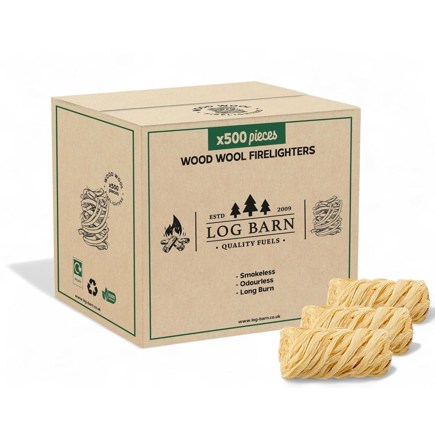 Log Barn Natural Firelighters (Box of 500). Natural Fire Lighters for Wood Burners, Pizza Ovens, Open Fires. BBQ Lighters, Fire Starters for Log Burners – Genuine Log Barn Fire Wood & Eco Firelighters