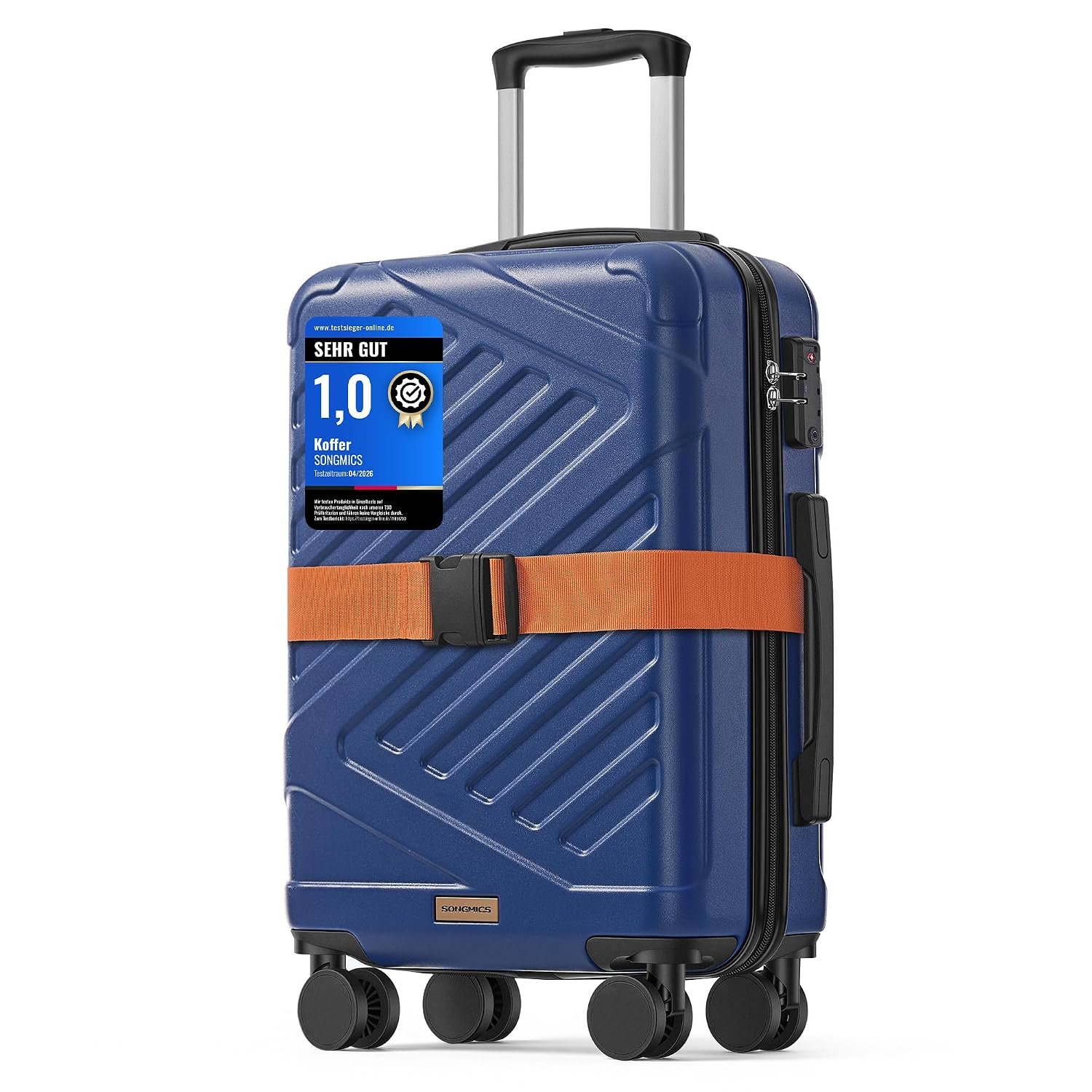 SONGMICS 20 Inch Hard Shell Suitcase, ABS Travel Luggage with TSA Lock, 4 Double Spinner Wheels, Travel Case with Strap, Cabin Suitcase, Bijou Blue RLP001Q101