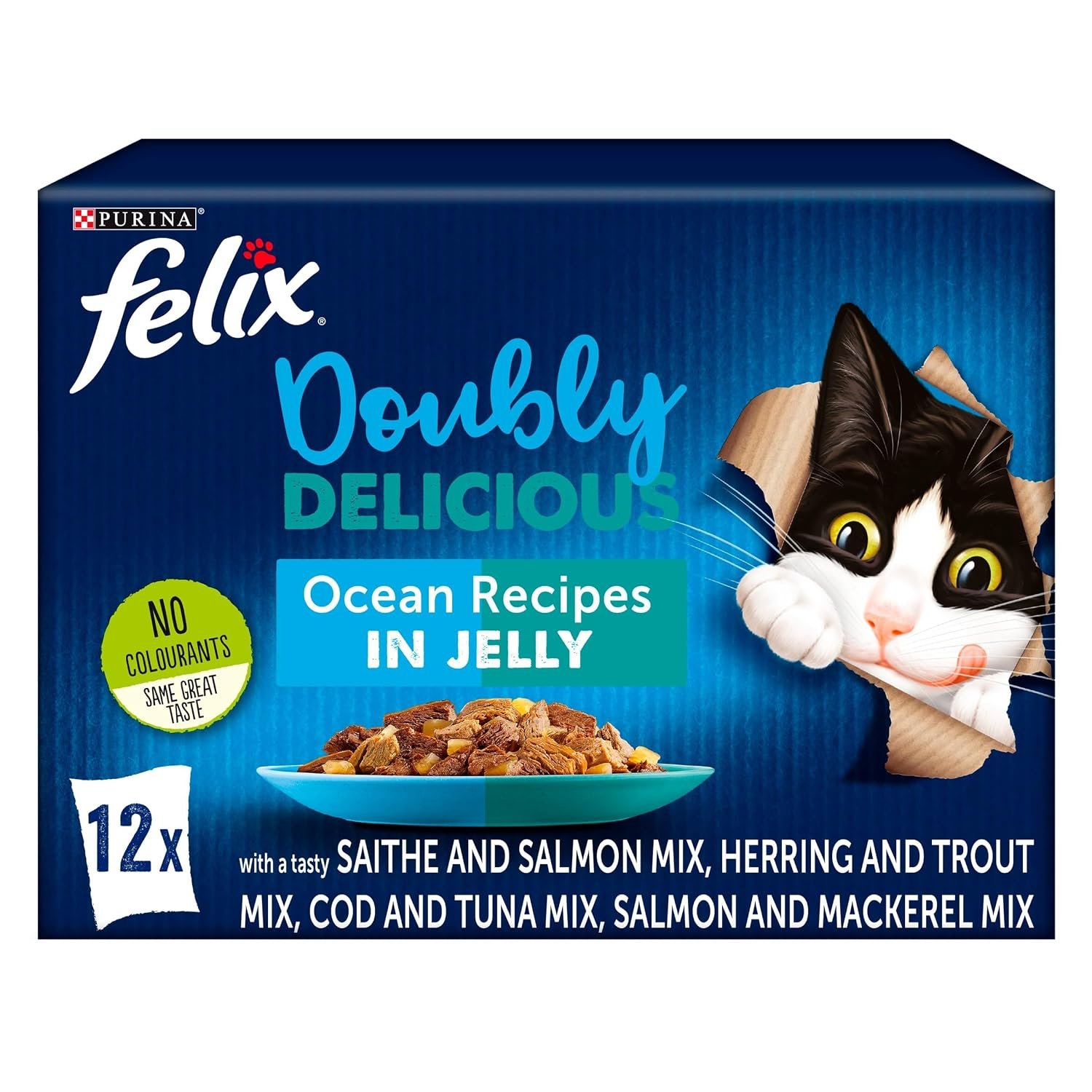 FELIX Doubly Delicious Ocean Recipes Wet Cat Food 12x100g (Pack of 4)