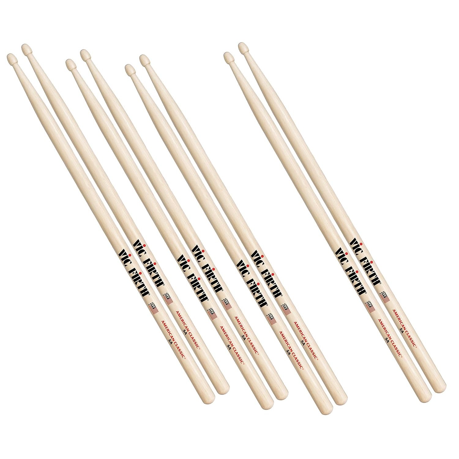Vic FIrth - American Classic® Drumsticks 5A - American Hickory - Wood Tip - 4 Pair Value Pack