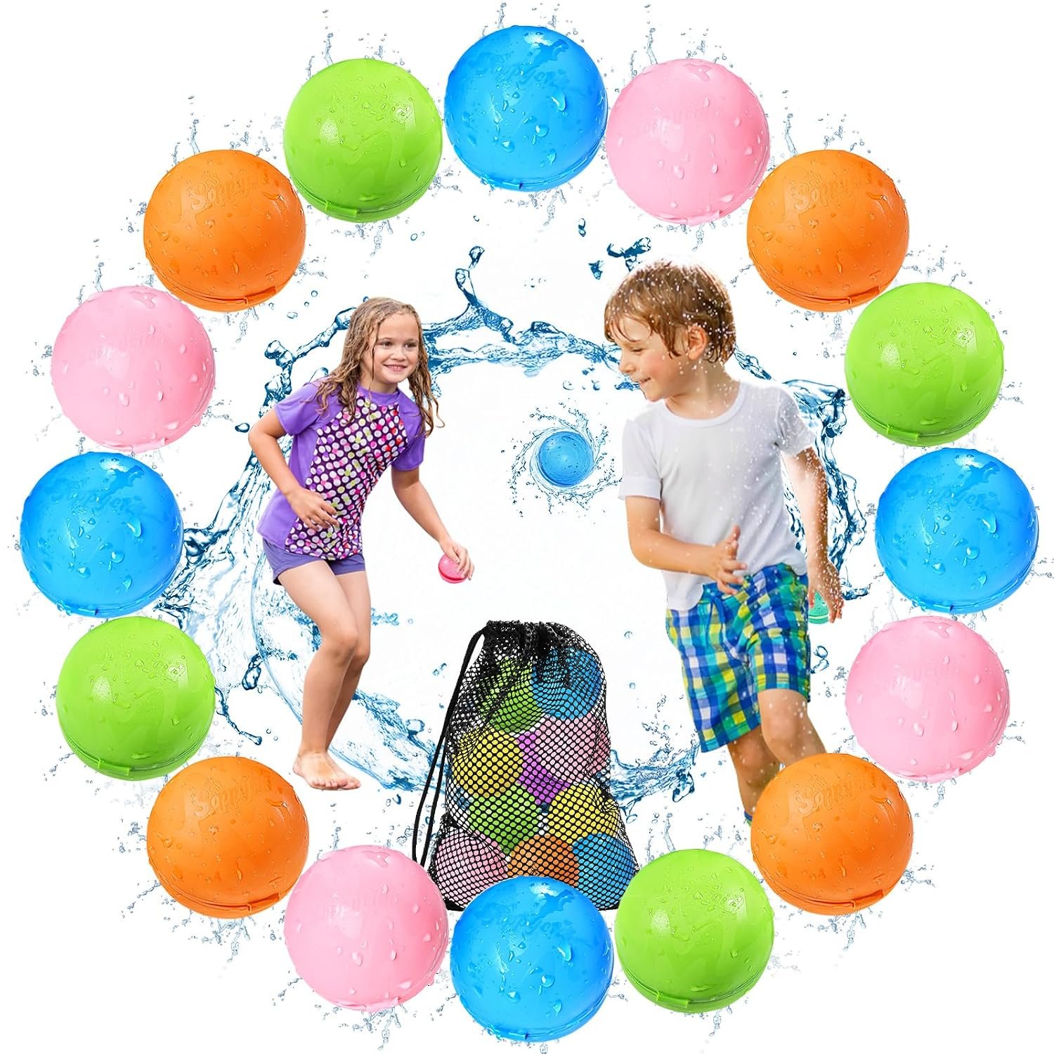KOKODI 16PCS Reusable Water Balloons for Kids Ages 3-14, Self Sealing Magnetic Water Bombs for Pool & Beach, Quickly Fill Refillable Silicone Water Balls Fight Toys for Summer Outdoor Games