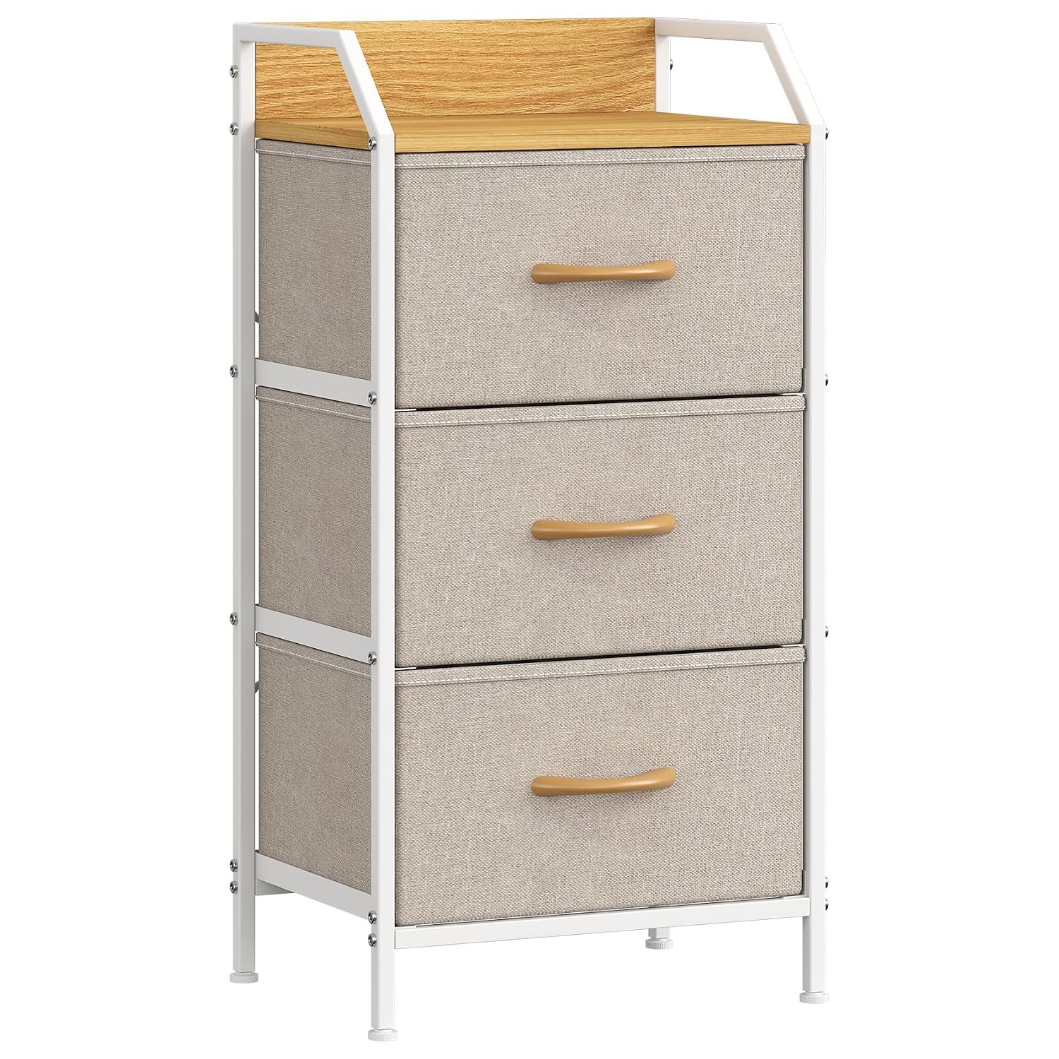 Feonase 3-Drawer Chest of Drawers with Metal Frame & Top Back Shelf – Modern Fabric Storage Cabinet for Bedroom, Living Room, Small Spaces (40x30x78cm, Khaki)