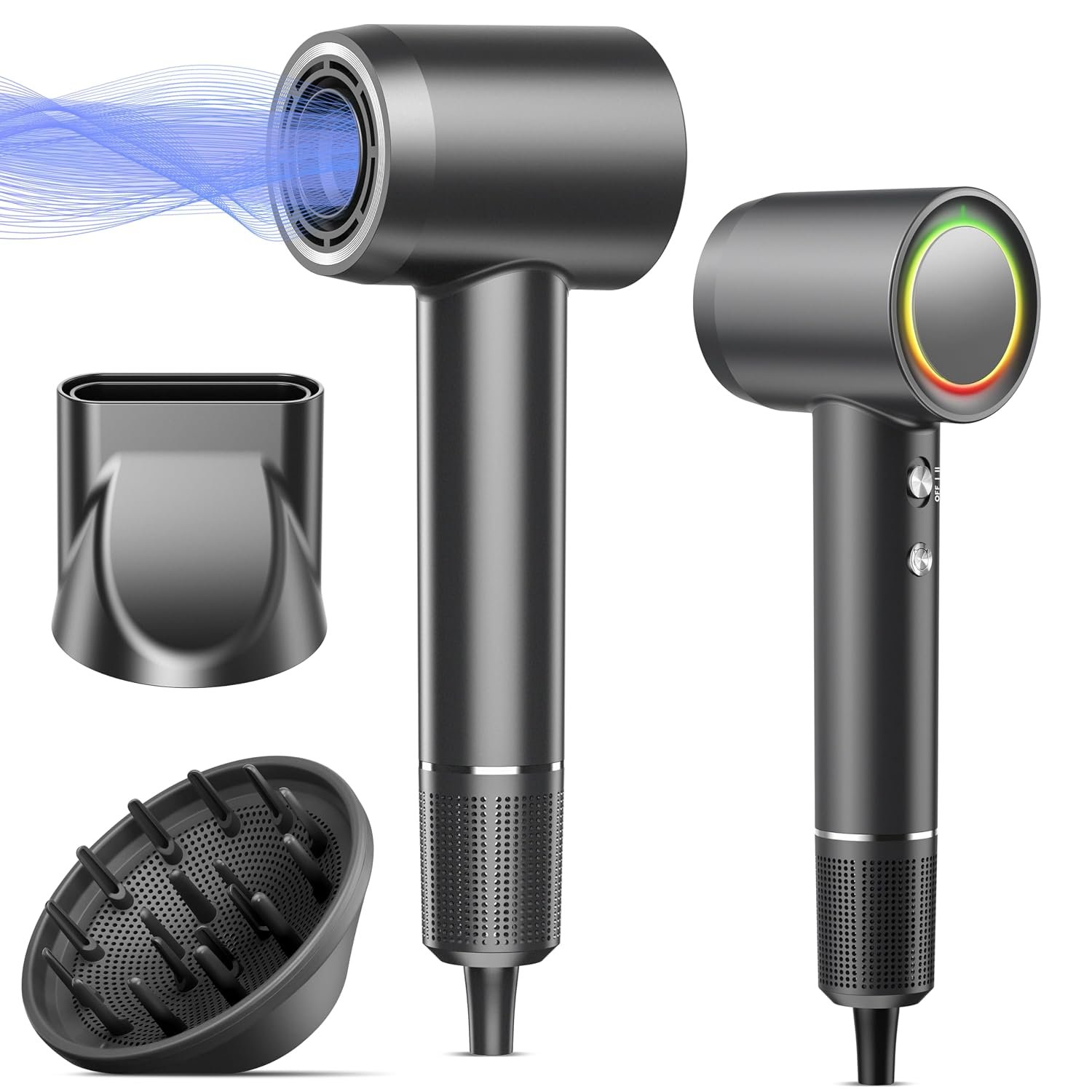 OIMYE Hair Dryer, 160000RPM High Speed Ionic Hairdryer, Fast Drying, 500 Million Negative Ions, Smart Heat Control, Quiet, No Heat Damage, Anti-Frizz, Lightweight Blow Dryer with Diffuser & Nozzle