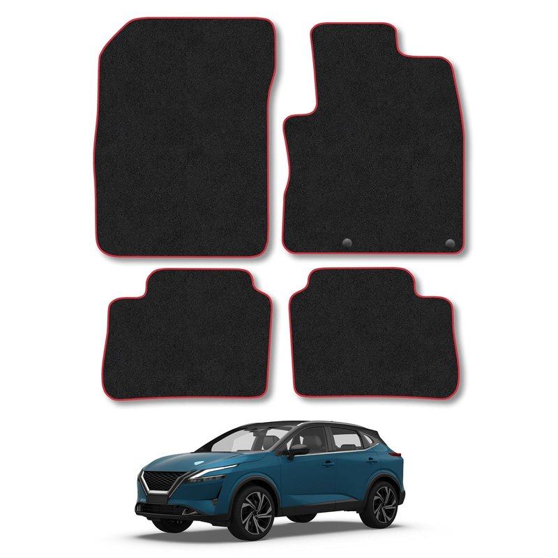 Nissan Qashqai E-Power (2022+) Car Mats Accessories Tailored Fit Carpet Floor Mats Non Slip Red Trim Accessory Compatible Front Rear Set Anti Slip Backing Custom Fit Hand-Finished Full Coverage Clips