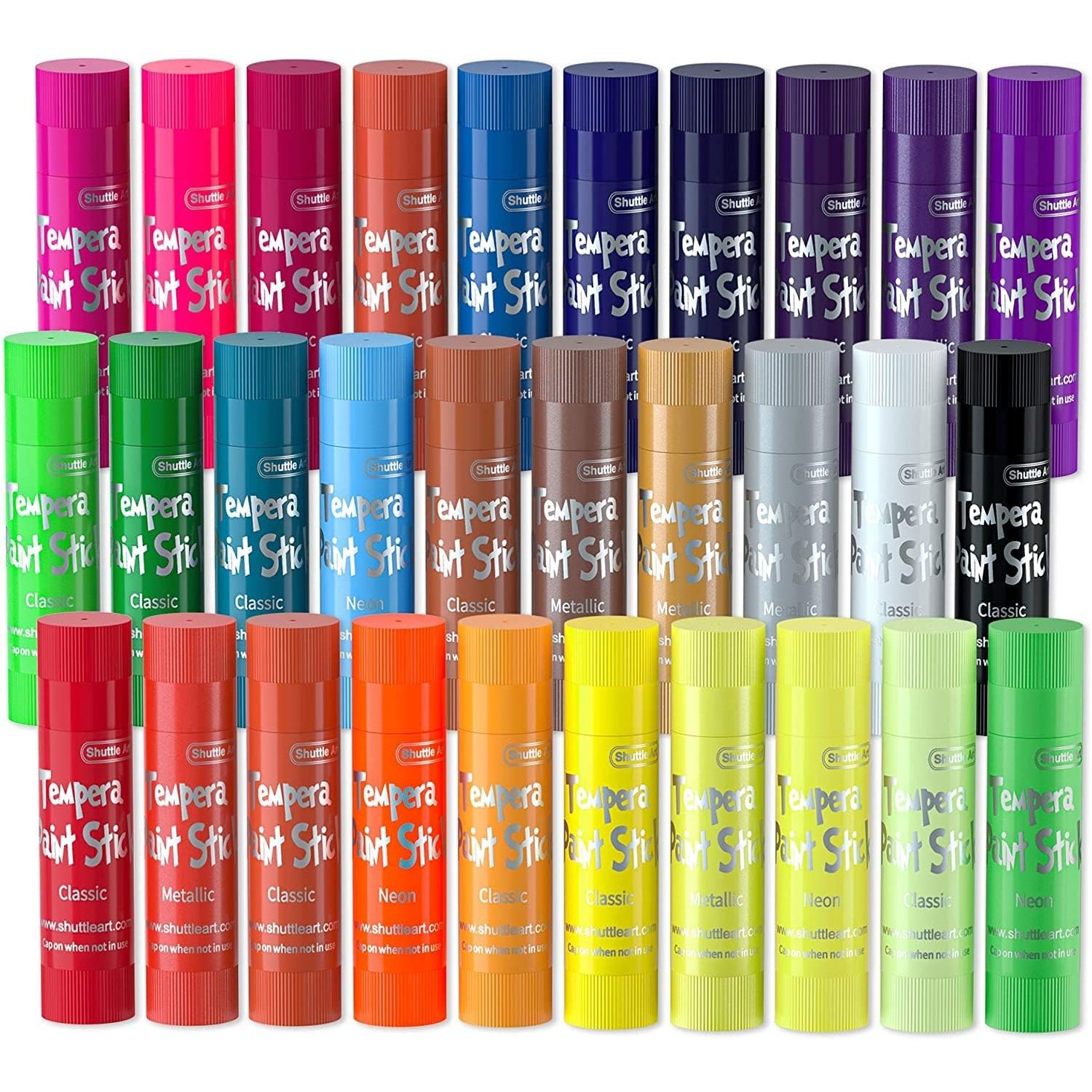 Shuttle Art Tempera Paint Sticks - 30 Solid Colours - Quick Drying - Works Great on Paper, Wood, Glass, Ceramic, Canvas