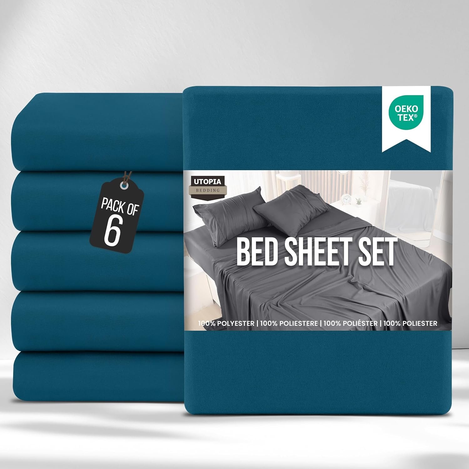 Utopia Bedding Bed Sheets Set Bulk Pack of 6 (King, Denim Blue) – Fitted Sheet, Flat Sheet with Pillow cases 50x75 – Wrinkle, Shrinkage & Fade Resistant – Soft Brushed Polyester Microfiber Fabric