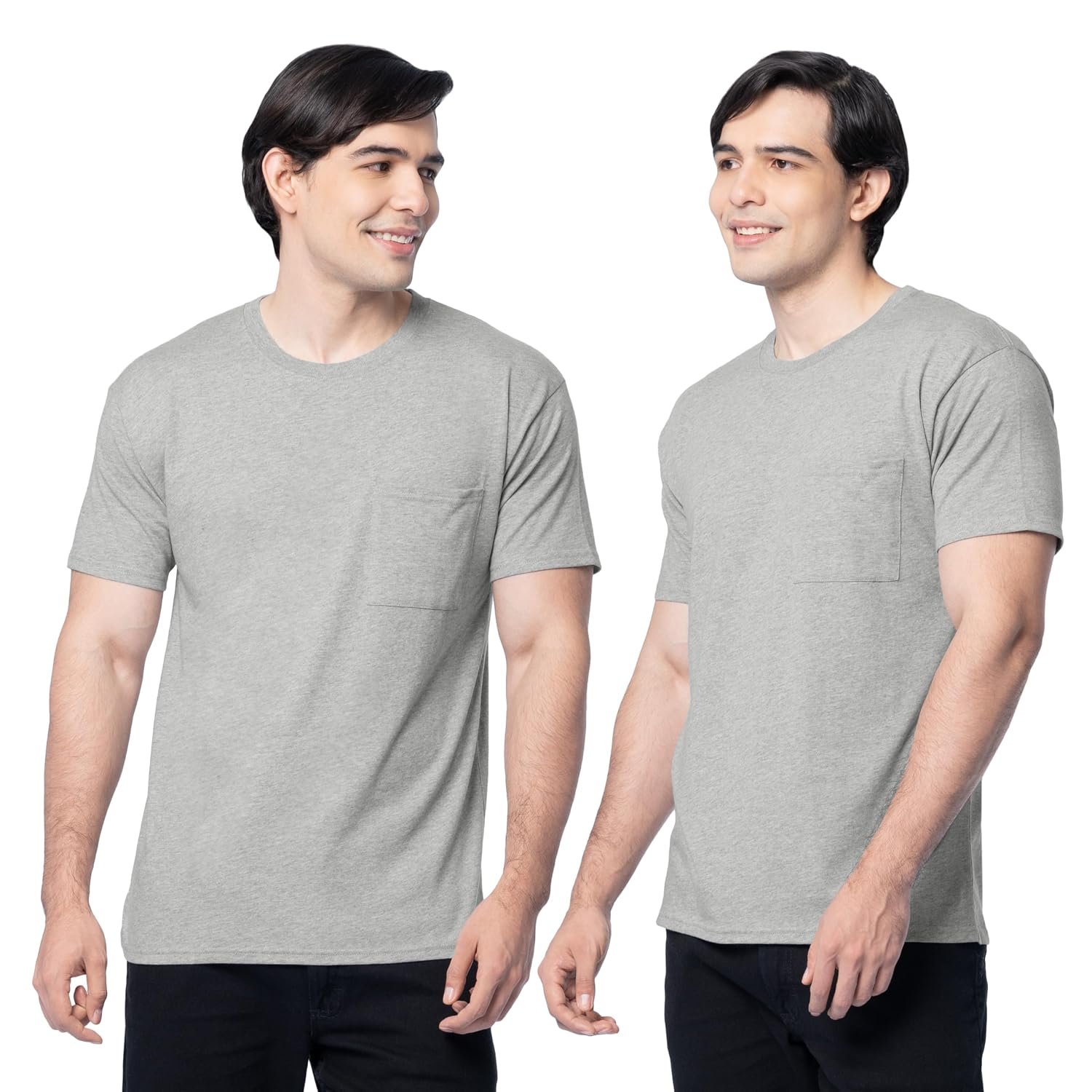 Fruit of the Loom Men's Eversoft Cotton Short Sleeve Pocket T-Shirts, Breathable & Tag Free, 2 Pack-Grey Heather, 3XL (Pack of 2)