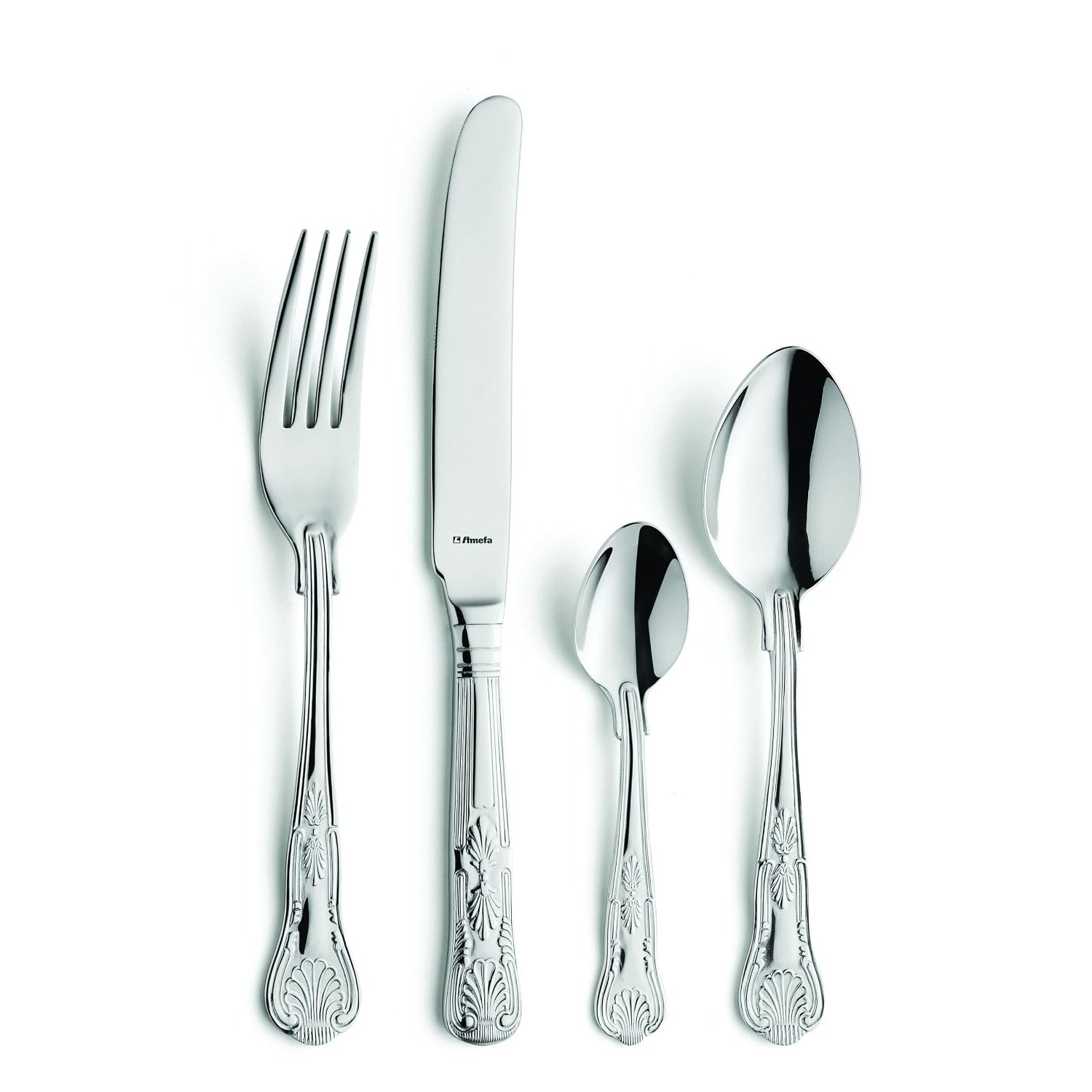 Amefa Vintage Kings 16 Piece Cutlery Set for 4 – Gift Boxed – Ornate Regal Design – Fine Quality Stainless Steel – Polished Mirror Finish – Dishwasher Safe