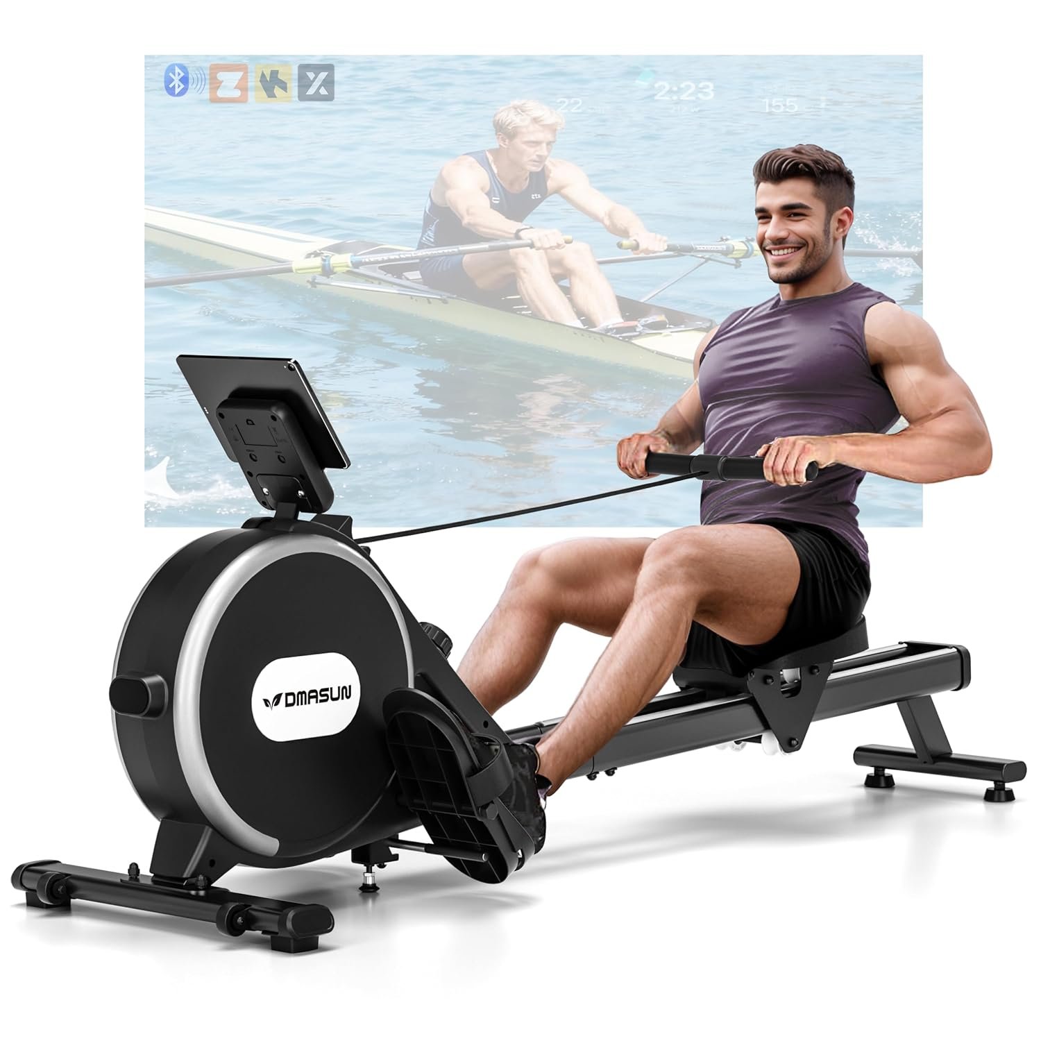 Rowing Machine for Home Gym, DMASUN Magnetic Rowing Machines 350 LB Weight Capacity - Foldable Rower for Home Use with App Supported, Upgrade to Double Slide Rail